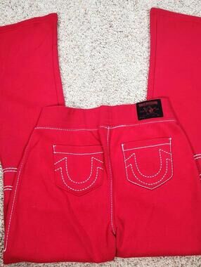 NEW True Religion Pull-On Flare Jeans Red Anniversary Small